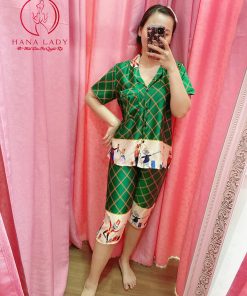 Pijama lụa satin lửng họa tiết lính chì hoàng gia PJ295 7 Pijama lụa satin lửng họa tiết lính chì hoàng gia PJ295 13