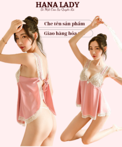 Váy ngủ lụa sexy phối ren hồng hở mông cao cấp VN355 21