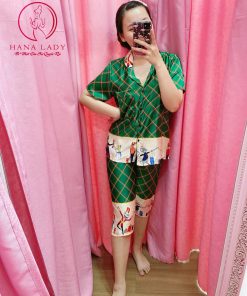 Pijama lụa satin lửng họa tiết lính chì hoàng gia PJ295 4 Pijama lụa satin lửng họa tiết lính chì hoàng gia PJ295 10