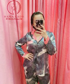 Pijama lụa satin họa tiết chim hạc PJ290 8 Pijama lụa satin họa tiết chim hạc PJ290 15