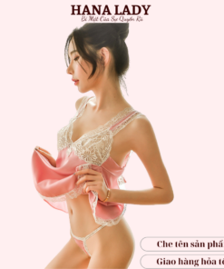 Váy ngủ lụa sexy phối ren hồng hở mông cao cấp VN355 15