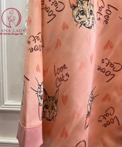 Pijama lụa satin họa tiết mèo hồng PJ291 4 Pijama lụa satin họa tiết mèo hồng PJ291 10