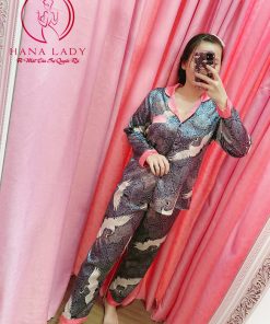 Pijama lụa satin họa tiết chim hạc PJ290 6 Pijama lụa satin họa tiết chim hạc PJ290 13