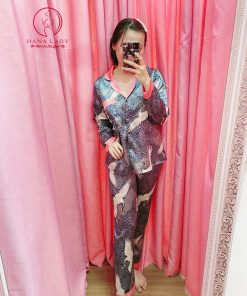 Pijama lụa satin họa tiết chim hạc PJ290 5 Pijama lụa satin họa tiết chim hạc PJ290 12