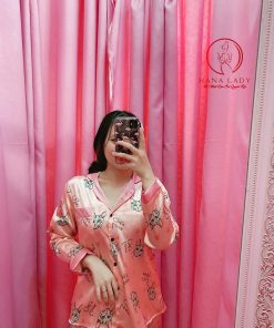 Pijama lụa satin họa tiết mèo hồng PJ291 5 Pijama lụa satin họa tiết mèo hồng PJ291 11