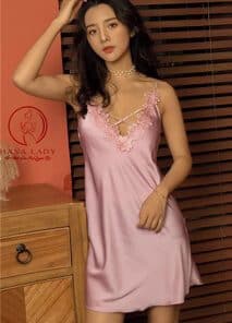 Váy ngủ lụa dây chéo ngực đính hoa cao cấp VN339 15