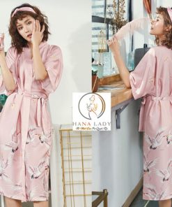 Áo choàng ngủ lụa họa tiết chim hạc cao cấp VN210D 5 Áo choàng ngủ lụa họa tiết chim hạc cao cấp VN210D 8