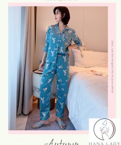 Pijama lụa tơ cao cấp họa tiết voi xanh PJ316 6