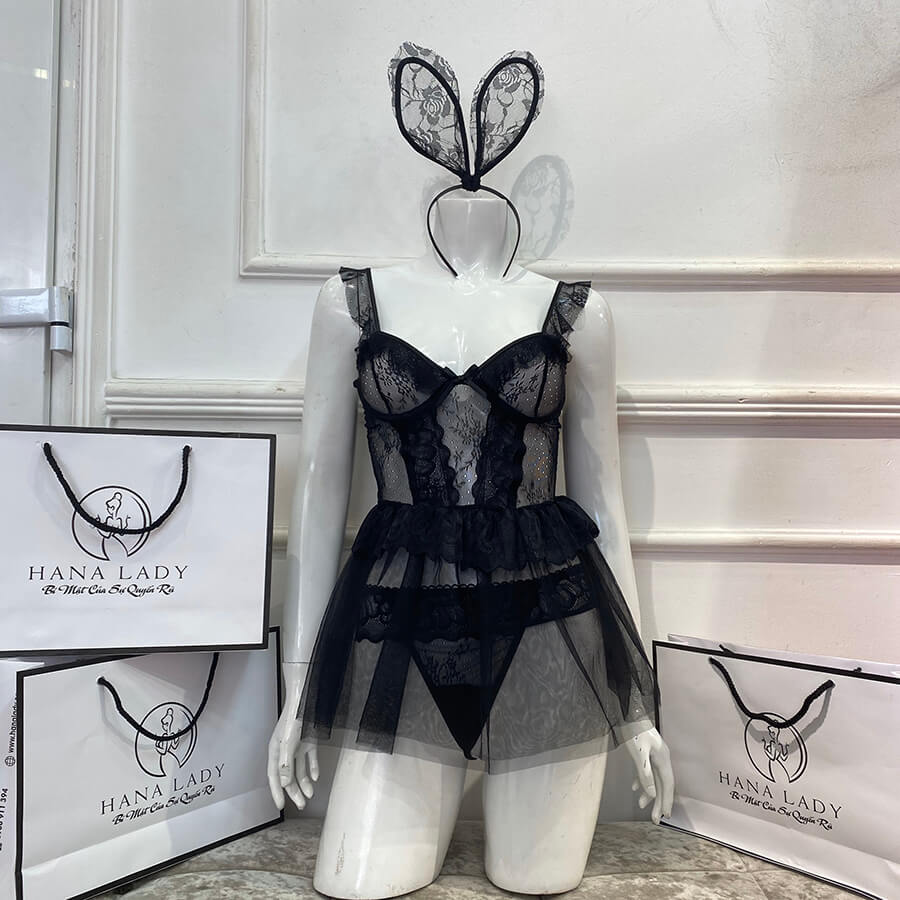 Váy ngủ cosplay thỏ ren Croset hở mông VN371 10 Váy ngủ cosplay thỏ ren Croset hở mông VN371 6