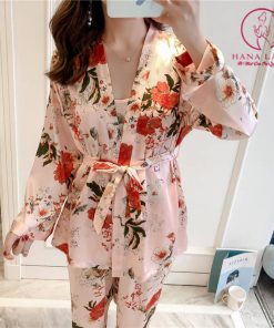 Bộ ngủ lụa kèm choàng cao cấp hoa hồng PJ281 3 Bộ ngủ lụa kèm choàng cao cấp hoa hồng PJ281 9