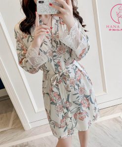 Áo choàng lụa hoa trắng gạo VN377 3 Áo choàng lụa hoa trắng gạo VN377 5