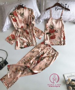 Bộ ngủ lụa kèm choàng cao cấp hoa hồng PJ281 7 Bộ ngủ lụa kèm choàng cao cấp hoa hồng PJ281 13