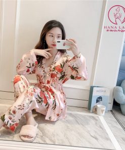 Bộ ngủ lụa kèm choàng cao cấp hoa hồng PJ281 6 Bộ ngủ lụa kèm choàng cao cấp hoa hồng PJ281 12