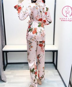 Bộ ngủ lụa kèm choàng cao cấp hoa hồng PJ281 5 Bộ ngủ lụa kèm choàng cao cấp hoa hồng PJ281 11