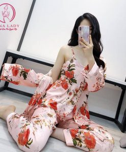 Bộ ngủ lụa kèm choàng cao cấp hoa hồng PJ281 4 Bộ ngủ lụa kèm choàng cao cấp hoa hồng PJ281 10