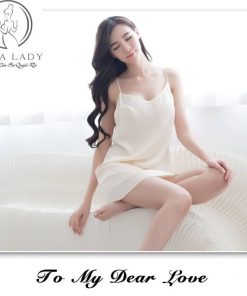 Váy ngủ lụa basic 2 dây trắng ngà VN075W 4 Váy ngủ lụa basic 2 dây trắng ngà VN075W 9