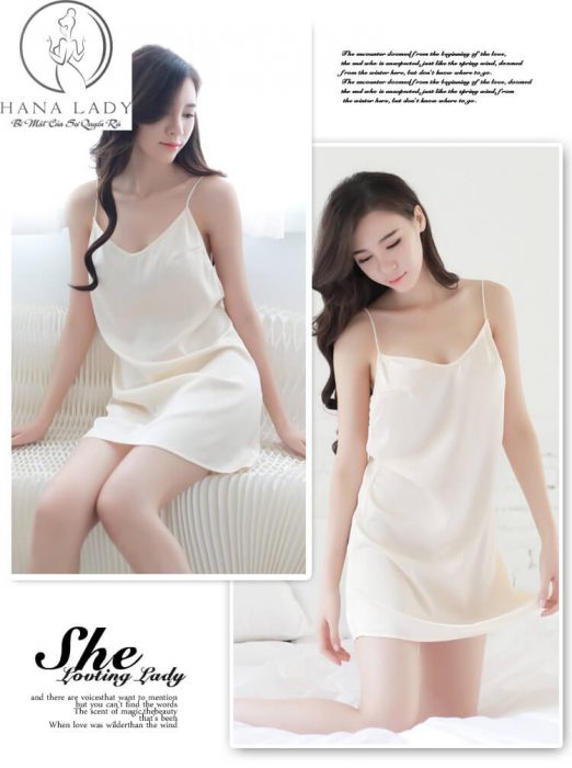 Váy ngủ lụa basic 2 dây trắng ngà VN075W 9 Váy ngủ lụa basic 2 dây trắng ngà VN075W 14