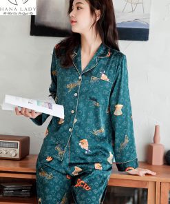 Pijama lụa tơ cao cấp tay dài chữ DK PJ314 11