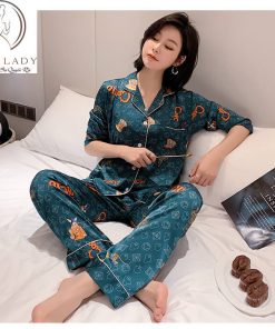 Pijama lụa tơ cao cấp tay dài chữ DK PJ314 9