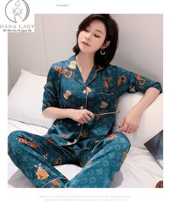 Pijama lụa tơ cao cấp tay dài chữ DK PJ314 8