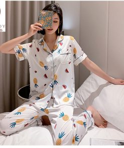 Pijama lụa tơ TNQD cao cấp họa tiết quả thơm PJ312 5 Pijama lụa tơ mềm mịn