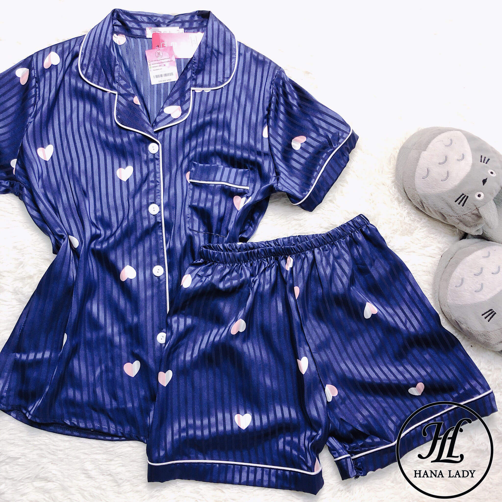 Đồ ngủ pijama lụa gấm họa tiết tim xanh PJ112 10 Đồ ngủ pijama lụa gấm họa tiết tim xanh PJ112 16