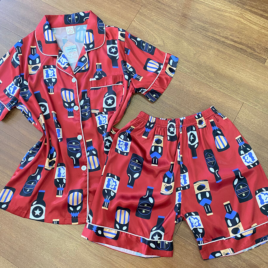 Pijama lụa tơ họa tiết bình rượu đỏ PJ351 9 Pijama lụa tơ họa tiết bình rượu đỏ PJ351 14