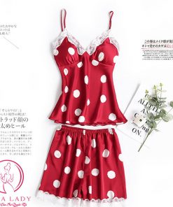 Bộ ngủ lụa tơ 2 dây chấm bi đỏ phối ren cao cấp PJ338 6 Bộ ngủ lụa tơ 2 dây chấm bi đỏ phối ren cao cấp PJ338 11