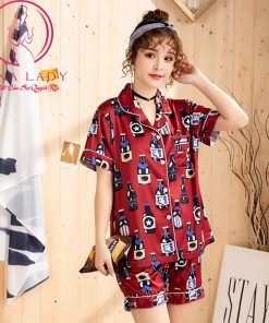 Pijama lụa tơ họa tiết bình rượu đỏ PJ351 6 Pijama lụa tơ họa tiết bình rượu đỏ PJ351 11