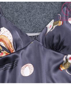 Bộ ngủ lụa 2 dây lụa tơ xanh PJ333 9