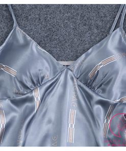 Bộ ngủ lụa 2 dây lụa tơ cao cấp chữ xanh PJ334 13