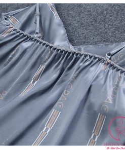 Bộ ngủ lụa 2 dây lụa tơ cao cấp chữ xanh PJ334 12