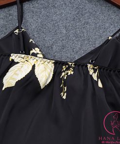 Bộ ngủ lụa tơ 2 dây cao cấp hoa đen PJ335 11