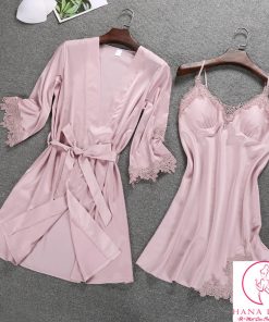 Váy ngủ kèm choàng lụa phối ren cao cấp VN287326P 3 Váy ngủ kèm choàng lụa phối ren cao cấp VN287326P 5