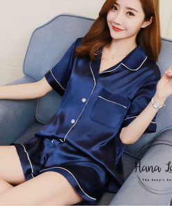 Pijama phi lụa cao cấp xanh basic PJ028 4 Pijama phi lụa cao cấp xanh basic PJ028 8