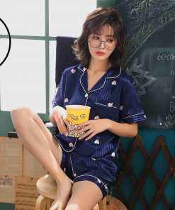 Đồ ngủ pijama lụa gấm họa tiết tim xanh PJ112 6 Đồ ngủ pijama lụa gấm họa tiết tim xanh PJ112 12