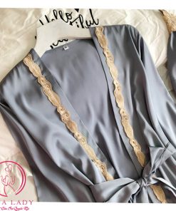 Aó choàng ngủ lụa phối ren trắng (chỉ choàng) VN382 8 Aó choàng ngủ lụa phối ren trắng (chỉ choàng) VN382 15