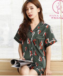 Pijama lụa tơ cao cấp họa tiết tim đen PJ330 11