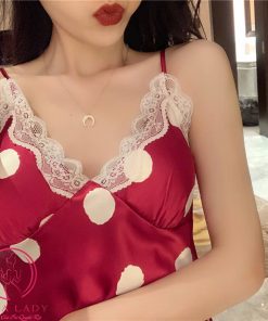 Bộ ngủ lụa tơ 2 dây chấm bi đỏ phối ren cao cấp PJ338 5 Bộ ngủ lụa tơ 2 dây chấm bi đỏ phối ren cao cấp PJ338 10