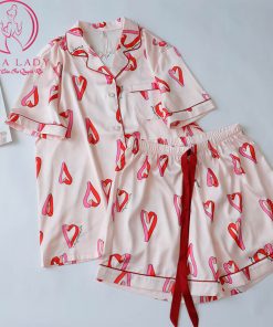 Pijama lụa ngắn họa tiết tim hồng cao cấp PJ322 4 Pijama lụa ngắn họa tiết tim hồng cao cấp PJ322 10