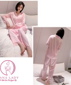 Pijama lụa tơ phối ren thêu túi BRIDE hồng PJ325 5 Pijama lụa tơ phối ren thêu túi BRIDE hồng PJ325 9