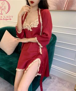 Aó choàng ngủ lụa phối ren trắng (chỉ choàng) VN382 6 Aó choàng ngủ lụa phối ren trắng (chỉ choàng) VN382 13