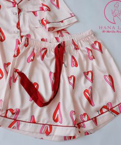 Pijama lụa ngắn họa tiết tim hồng cao cấp PJ322 6 Pijama lụa ngắn họa tiết tim hồng cao cấp PJ322 12