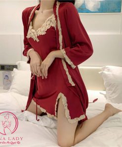 Váy ngủ kèm choàng lụa phối ren trắng VN3823 5 Váy ngủ kèm choàng lụa phối ren trắng VN3823 11