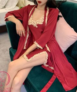 Aó choàng ngủ lụa phối ren trắng (chỉ choàng) VN382 4 Aó choàng ngủ lụa phối ren trắng (chỉ choàng) VN382 11