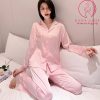 Pijama lụa tơ phối ren thêu túi BRIDE hồng PJ325 1 Pijama lụa tơ phối ren thêu túi BRIDE hồng PJ325 1