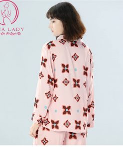 Pijama lụa tơ họa tiết hoa nâu PJ359 12