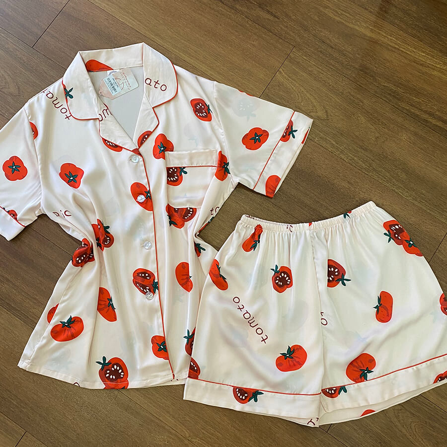 Pijama lụa tơ họa tiết cà chua cao cấp PJ356 10 Pijama lụa tơ họa tiết cà chua cao cấp PJ356 16