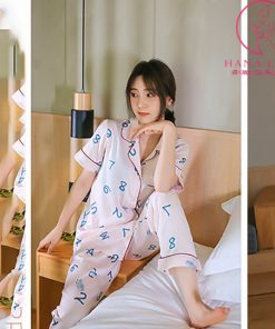 Pijama lụa tơ cao cấp họa tiết chữ PJ366 5 Pijama lụa tơ cao cấp họa tiết chữ PJ366 9