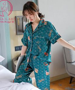 Pijama lụa tơ họa tiết chữ DK TNQD cao cấp PJ367 9